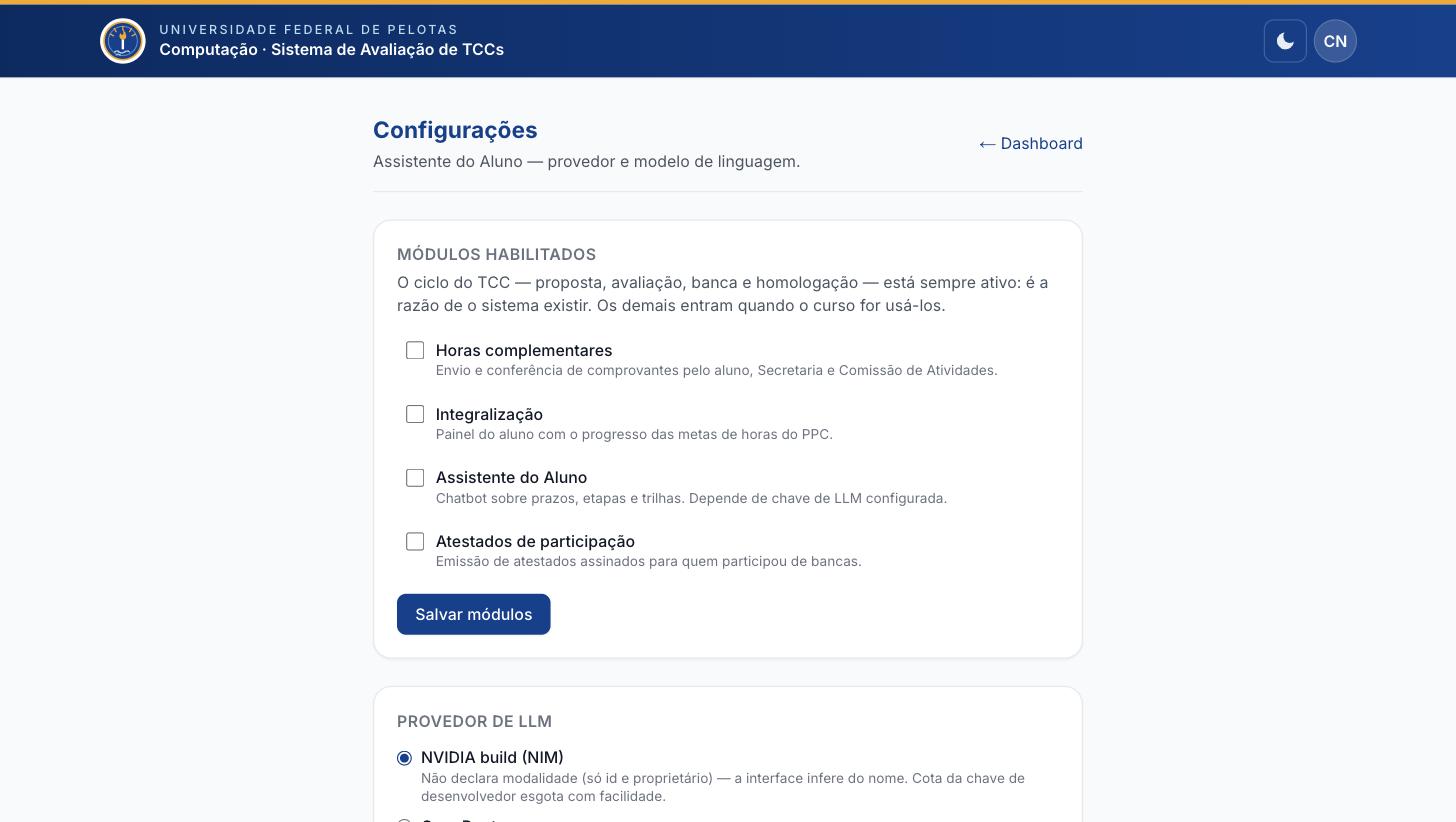 Configurações com a lista de módulos habilitáveis e as caixas de seleção desmarcadas.